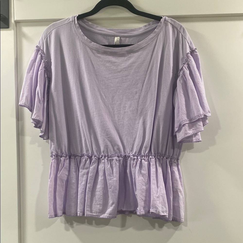 Anthropologie Purple Flutter Sleeve Blouse sz med